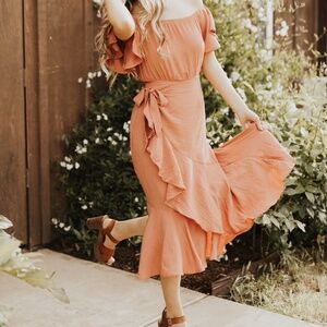 Hello Molly Off Shoulder Wrap Midi Dress